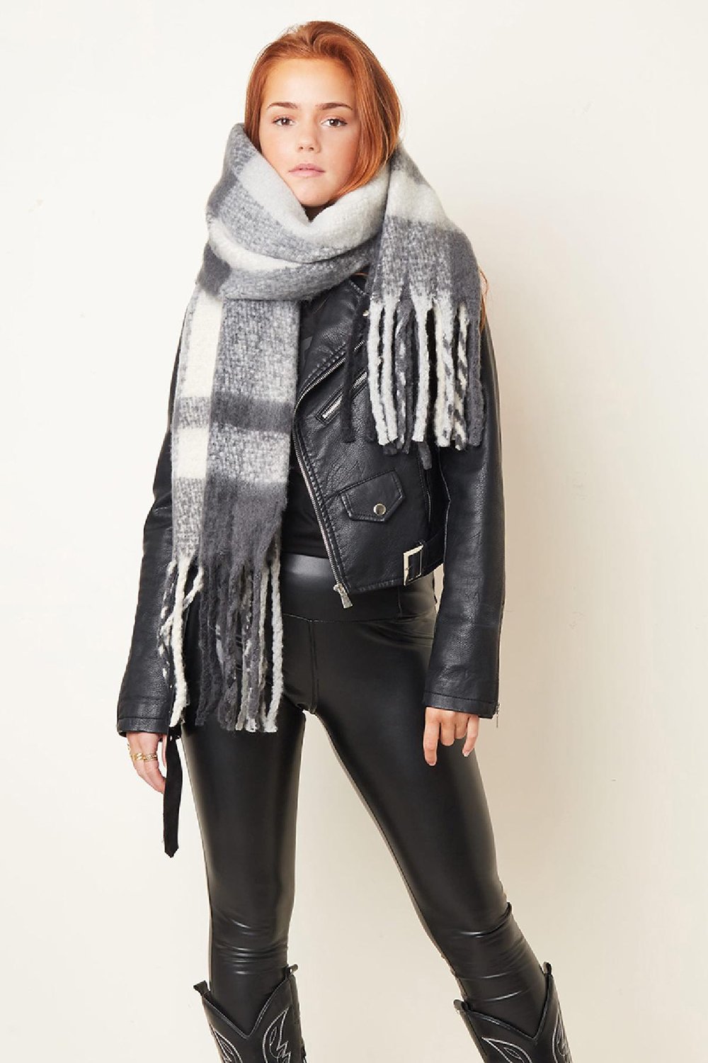 Geruite sjaal franje Groen Polyester h5Afbeelding4